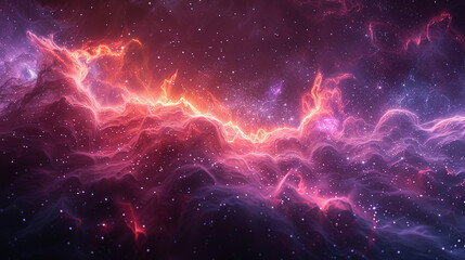 Fototapeta premium Curved filaments of red energy resembling plasma in deep space with subtle starry background and glowing gradients