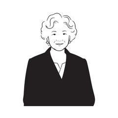 Old woman in formal clothes black and white vector illustration simple minimalist portrait design