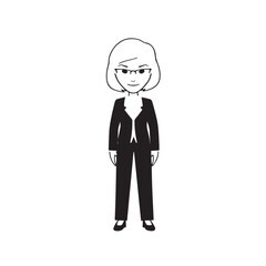 Old woman in formal clothes black and white vector illustration simple minimalist portrait design