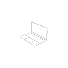 Clean, minimalist line drawing of an open laptop.