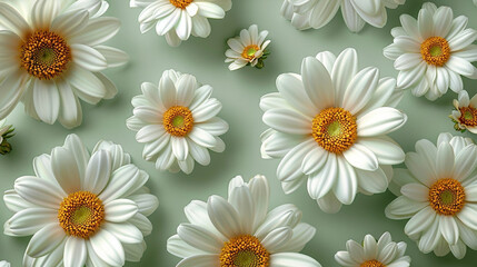 Daisy chain ring motifs repeating seamlessly on a soft sage green background, clean layout ideal for fabric or wallpaper