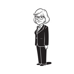 Old woman in formal clothes black and white vector illustration simple minimalist portrait design