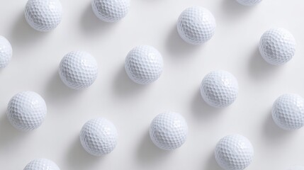 golf. A close-up arrangement of golf balls on a white background, showcasing minimalist sports aesthetics. event key visuals, club posters, designed for sports event promotions and stadium branding.