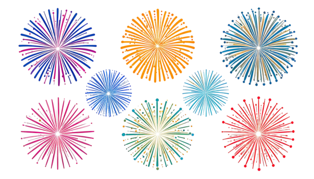 Colorful fireworks bursts against black background