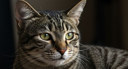 Closeup striped domestic cat