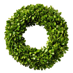 Lush Green Boxwood Wreath Isolated on Black Background leaves foliage, Isolated On White, Png Transparent, Cut Out