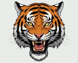 Fierce tiger head graphic, showcasing detailed stripes and a powerful, open-mouthed expression.