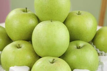 Fresh Green Apples Variety Display with Natural Jade Crown Color
