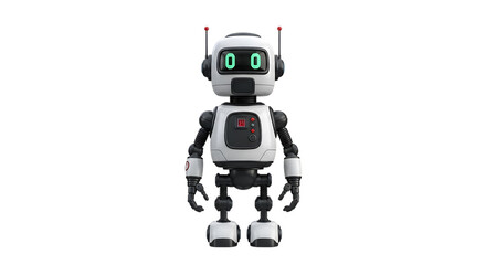 Friendly robot character standing with a warm expression on a transparent background