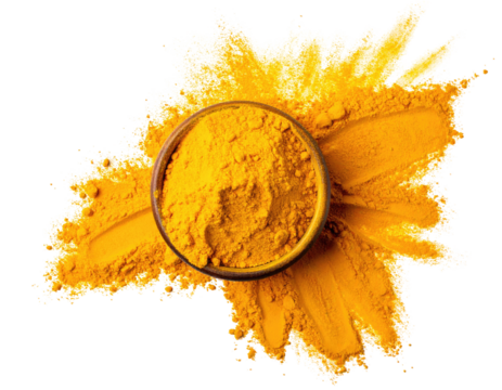 Turmeric powder in a bowl, abstract background