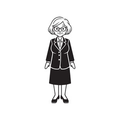Old woman in formal clothes black and white vector illustration simple minimalist portrait design