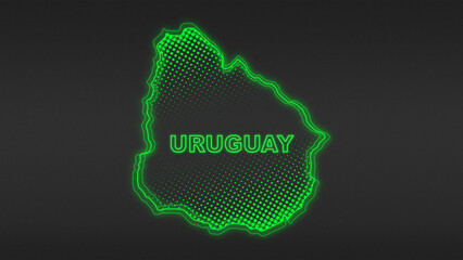Neon Green Uruguay Map Outline Futuristic Digital Glow Halftone Illustration