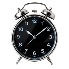 Time Management Strategies with a Silver Alarm Clock Home Office Photography Minimalist Close-Up Productivity Isolated on transparent background	