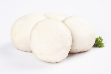 Fresh White King Oyster Mushrooms Sliced Studio Shot on White Background