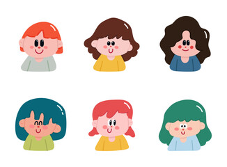 Cute cartoon girl. Cartoon doodle illustration set. Vector illustration in cartoon style.