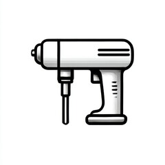 Stylized electric drill icon, sturdy black and white, representing DIY and construction, with copy space