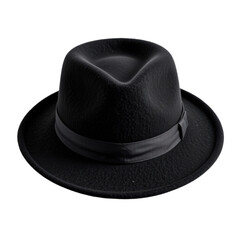 Classic Black Fedora Hat Studio Setting Close-Up Image Fashion Environment Artistic Viewpoint Isolated on transparent background	