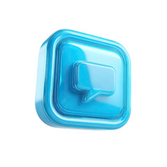 Light-blue square icon with a speech bubble.  Glossy, 3D effect