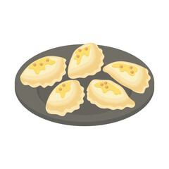 Pierogi, homemade filled dumplings, traditional Polish dish - hand drawn isometric vector illustration.