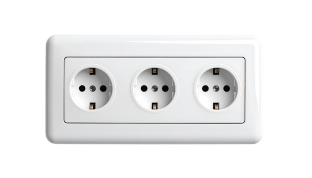 White electrical outlet, three receptacles