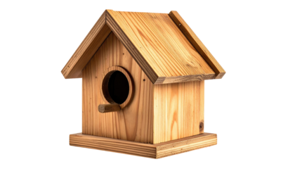 Wooden birdhouse on black background