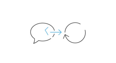 Communication icon with speech bubble and refresh symbol, isolated on transparent background