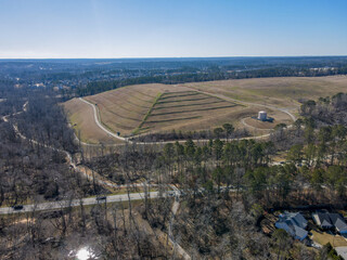 Aerial landscape Grovetown landfill in winter after Hurricane Helene in Appling Augusta Georgia