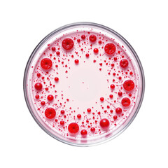 Scientific Observation of Red Liquid in Glass Petri Dish Laboratory Macro Photography Clinical Environment Isolated on transparent background	