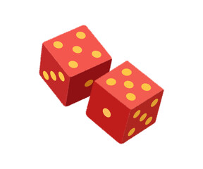 Red dice pair with yellow dots isolated on white background