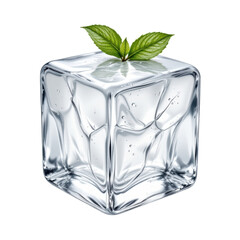 Refreshing Ice Cube with Mint Leaf Close-Up Food Photography Studio Setting Minimalist Concept Isolated on transparent background	