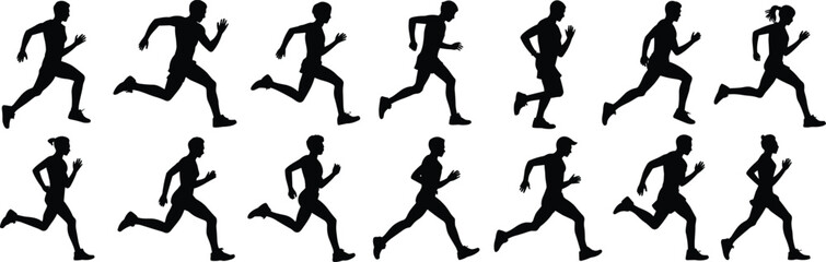 Silhouette Vector of Runners in Motion – Running Male and Female Figures for Fitness, Sports, Jogging, and Health Design Concepts
