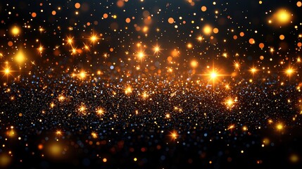 Golden glitter bokeh lights create a luxury background, symbolizing celebration, magic, and elegance, perfect for festive design, sparkling visuals, and glamorous creative projects.