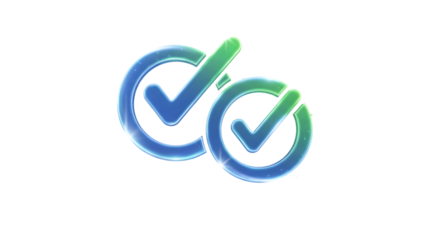 Two blue and green checkmarks in circles, isolated on transparent background