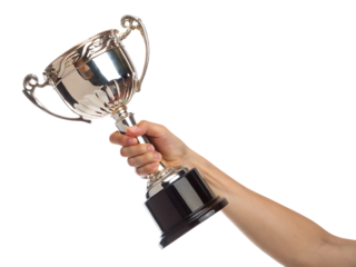 Hand holding a silver trophy prize