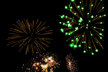 Fireworks lighting up the night sky. Pyrotechnics, abstract	