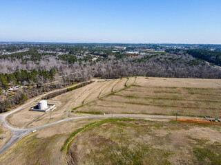 Aerial landscape Grovetown landfill in winter after Hurricane Helene in Appling Augusta Georgia
