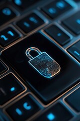 Digital lock on keyboard highlights cybersecurity, data privacy, and encryption, symbolizing advanced technology for safe online protection