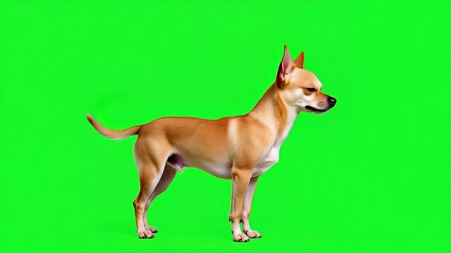 Funny chihuahua dog winking mischievously on green screen background, perfect for pet product ads or playful social media content creation