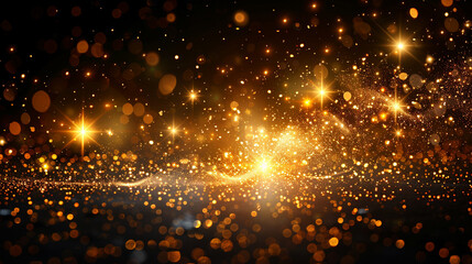Naklejka premium Golden glow and star-shaped sparkle explosion with fine glitter particles on a transparent background, perfect for celebratory visuals