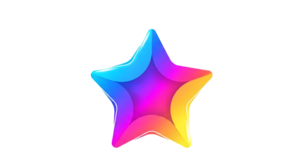 A vibrant, colorful star with a gradient of pink, purple, blue, and yellow, isolated on transparent background