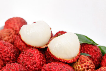 Fresh Lychee Fruit Display - Exotic Tropical Fruit with White Flesh and Red Textured Skin