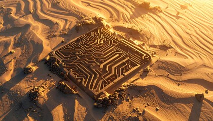 circuit board pattern etched into sand