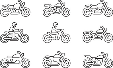 Motorcycle Outline Icons Seamless Pattern on Transparent Background for Transportation Designs