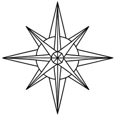 A vector compass rose with a golden star in the center, a symbol for travel and adventure © Jannatul jui