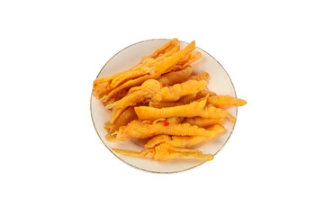 Spicy Fried Chicken Feet Phoenix Claws Asian Dim Sum Delicacy on White Plate