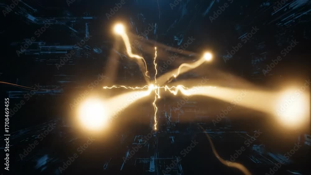 Wall mural abstract digital matrix of golden light beams interconnect and flow in a seamlessly looping technolo