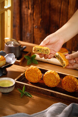 Traditional Cantonese Mooncakes with Green Tea Filling - Delicious Chinese Pastry Preparation