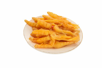 Spicy Pickled Chicken Feet Marinated Asian Delicacy on White Plate