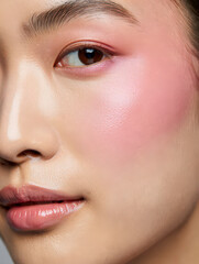Fototapeta premium Close-up of a woman using setting powder and blush for a flawless finish