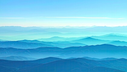 Obraz premium Vertical Pastel Gradient from Rose to Peach Sky with Mountain Ranges in Hues of Blue and Teal in a Serene Dreamy Landscape Scenery